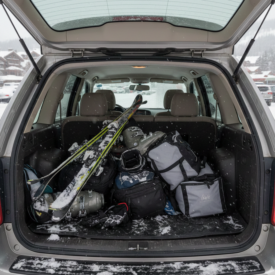 Wet ski gear loaded inside a vehicle
